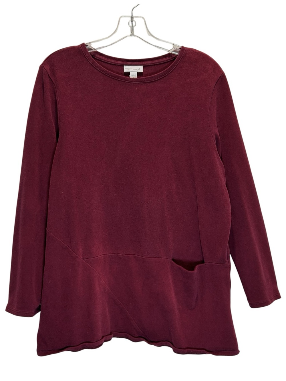 J. Jill Burgundy Long Line Brushed Cotton Knit Tunic, 3/4 Sleeves - Large - Picture 2 of 9